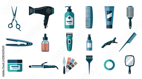 Flat Style Hair Salon Tools and Accessories Vector Icons Set