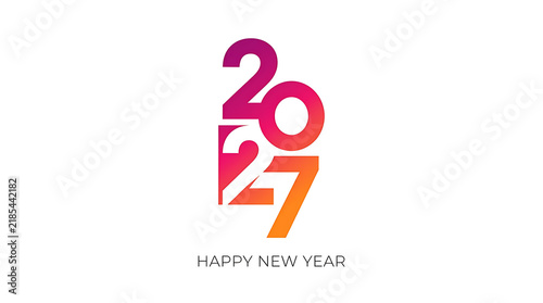 2027 Happy New Year minimalist geometric logo design with vibrant gradient typography.