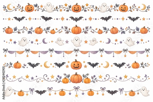 かぼちゃとかわいいおばけのハロウィン飾り罫線