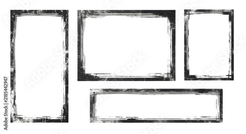 Four rectangular frames with distressed edges and black centers