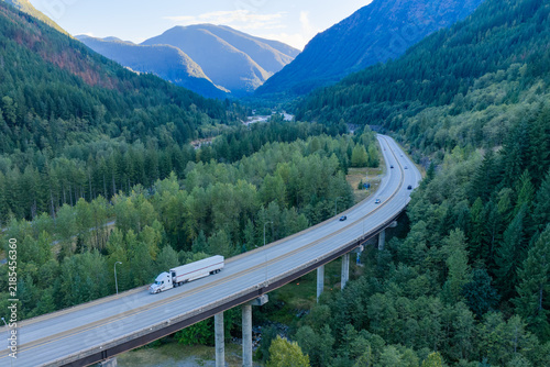 Scenic Coquihalla Highway Bridge Through Mountain Forests Near Hope, British Columbia, Canada