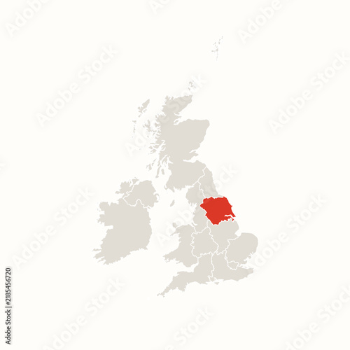 Yorkshire And The Humber Highlighted in Red on United Kingdom and Ireland Map