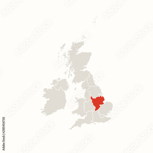 East Mid lands Highlighted in Red on United Kingdom and Ireland Map