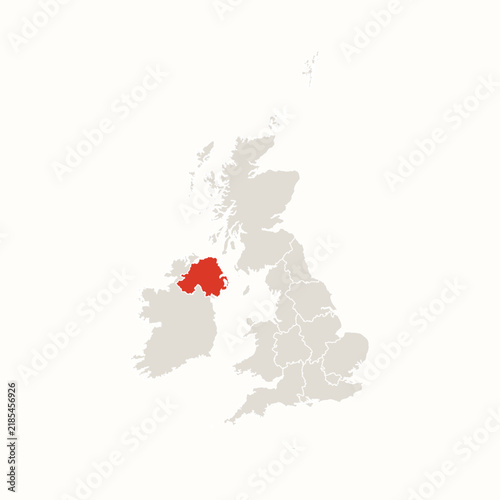 Northern Ireland Highlighted in Red on United Kingdom and Ireland Map