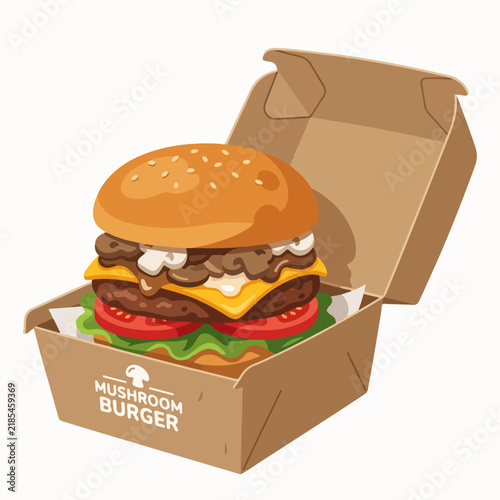 Delicious Mushroom Burger Box Illustration