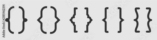 Fotografie Set of bracket symbols including curly braces, parentheses, square brackets, and angle brackets for coding and typography design