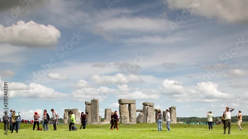 Stonehenge ancient stone monument with tourists in Wiltshire, England