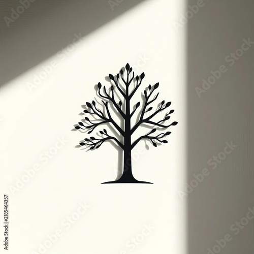 Minimalist tree icon composed of interlocking geometric shapes, stark contrast,  abstract,  shapes