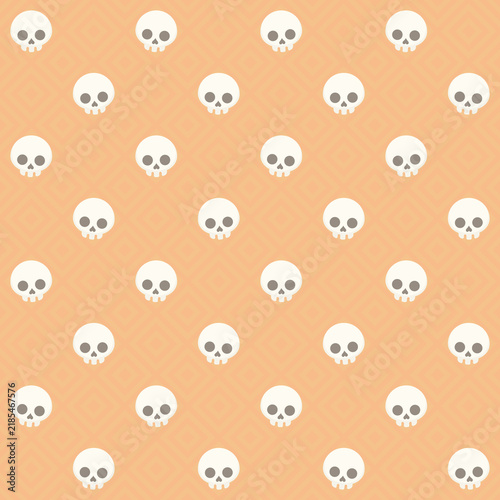 Cute Skull Seamless Pattern on Orange Background