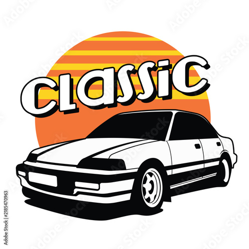 classic sedan sunset background vector illustration