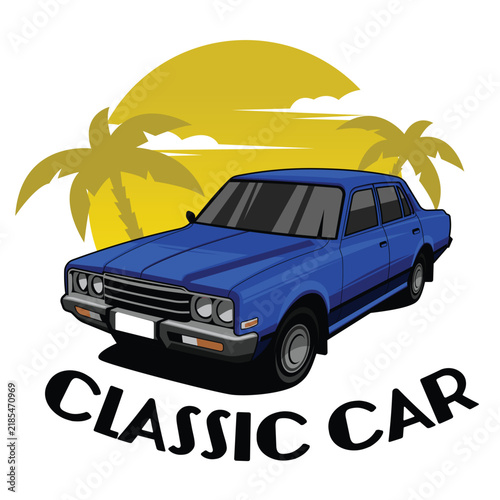 classic car sunset logo vector illustration