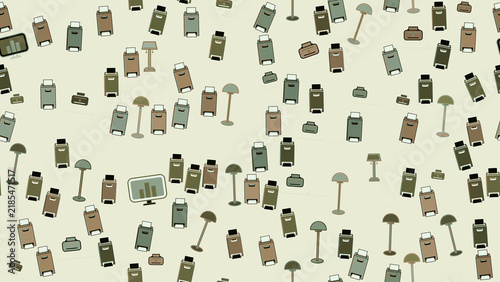 Foto Seamless pattern of office equipment and supplies