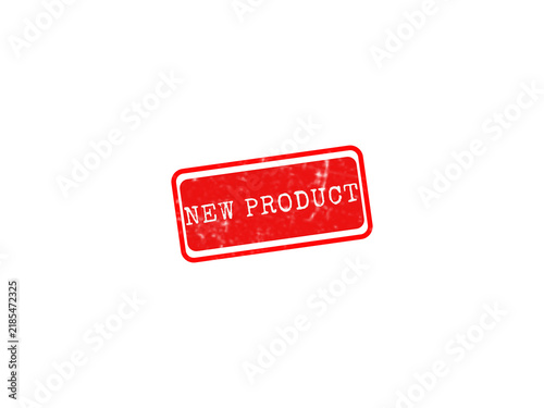 Red rubber stamp graphic with distressed texture displaying new product text for retail marketing, e-commerce promotions, and packaging