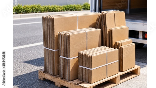 Forklift Transporting Flat Cardboard Boxes on Pallet at Warehouse