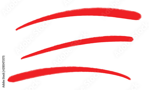 Three red hand drawn paint brush stroke swash element