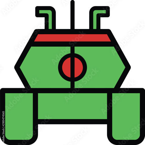 Obraz na płótnie Military tank vehicle outline icon with bold colored fills and periscope details