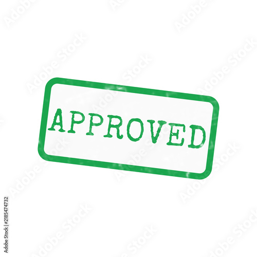 A green rubber stamp with the word Approved featuring a textured ink effect, isolated on a white background for professional document validation