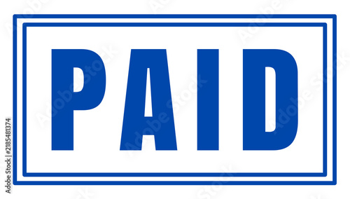 Bold blue uppercase PAID text inside double-line blue rectangular border, fully transparent background and interior