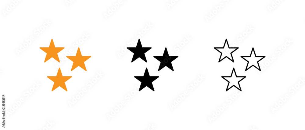 Fototapeta premium Set of three stars in orange, black, and outline styles