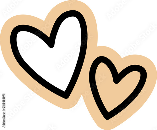 Two hand drawn hearts create a playful vector illustration with a beige background