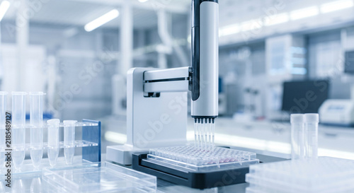 Automated Pipetting System Transferring Samples in Modern Biotechnology Lab