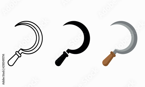 Konstfotografi Three depictions of a sickle featuring line art solid black and colored versions