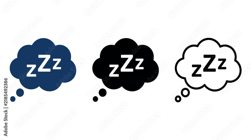 Obraz premium Three sleep speech bubble icons in blue black and outline styles depict restful slumber bubbles dream rest vector graphic symbols