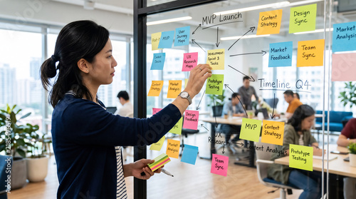 Person Organizing Ideas on Whiteboard, Brainstorming and Creative Thinking Concept