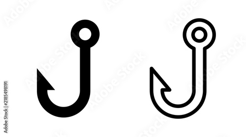 фотографія Minimalist black and white fish hook graphic icon set with equipment