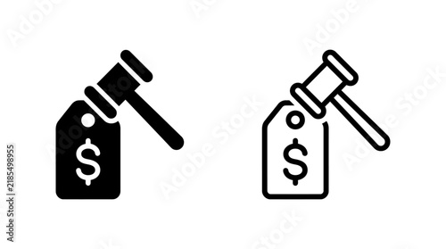 Foto Auction gavel and price tag icon showing financial bidding concept