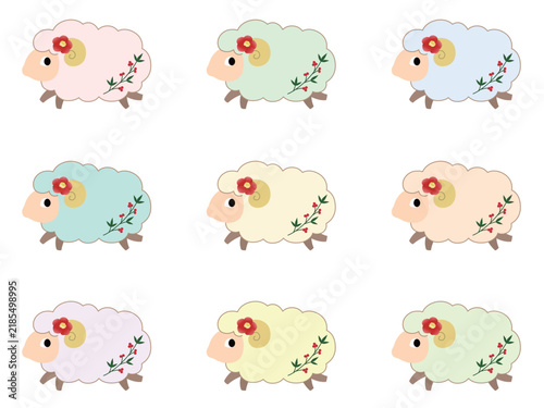 年賀状素材　ひつじのイラストセット　ツバキ