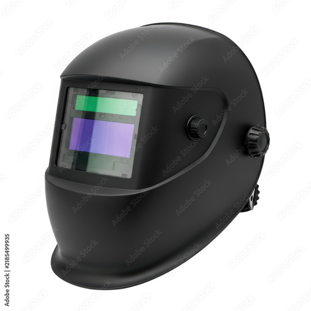 Fototapeta premium Black welding helmet with green filter