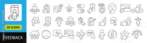 Feedback Customer Review Line Web Icon Set. Rating, Testimonial Satisfaction Outline Vector Icons