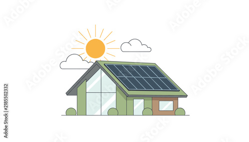 Modern Eco Friendly House with Solar Panels Vector Illustration