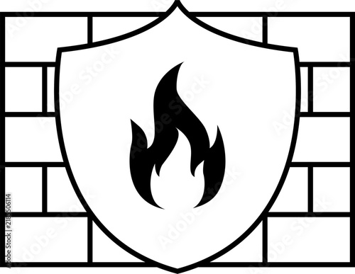 Firewall security shield icon with brick wall