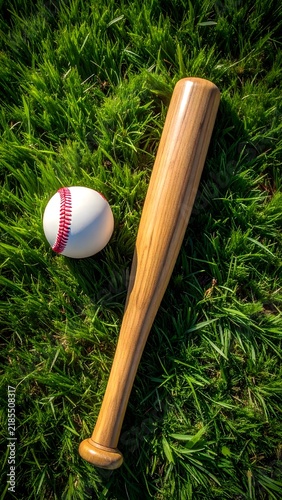 baseball bat and ball on green grass