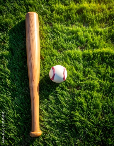 baseball bat and ball on green grass