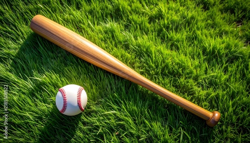 baseball bat and ball on green grass