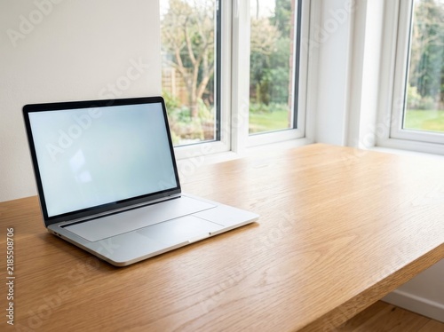 A laptop screen showing a blank dashboard with placeholder chart...