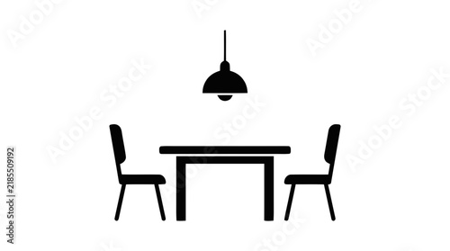 Vector illustration of dining table with chairs and lamp icon on a transparent background