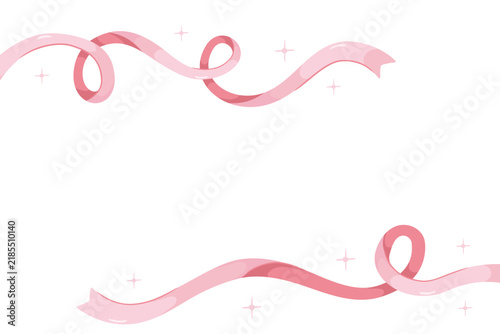 Vector background frame illustration of sparkling pink ribbons.