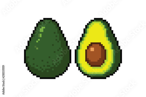 Pixel Art Avocado Fruit Set Vector Illustration