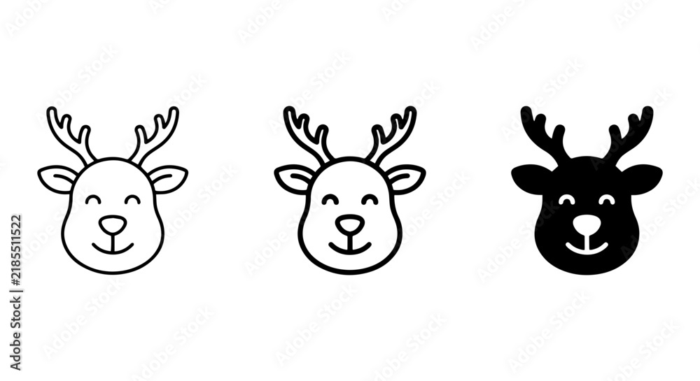 Fototapeta premium Cute Reindeer Icons, Christmas Animal Vector Graphics, Holiday Deer Head Illustrations