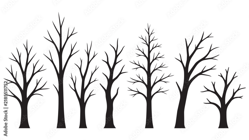Obraz premium Nine Bare Trees in Minimalist Black and White Line Art