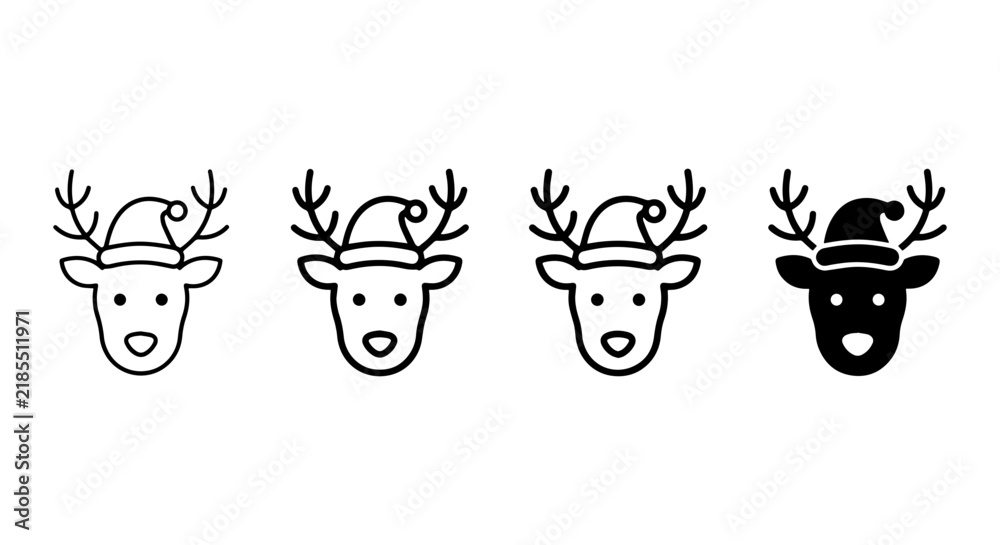 Fototapeta premium Christmas Reindeer Icons, Festive Holiday Rudolph Vector Set, Winter Animal Graphics