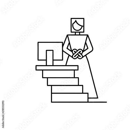 Stylized person at desk with computer