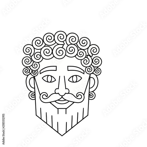 Stylized Man's Face with Curly Hair and Beard