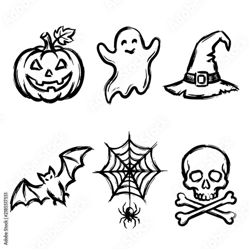 Halloween Line Icon Set on Brush Outline