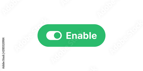 Foto Green toggle switch button labeled enable with a light grey icon on transparent background for activating features