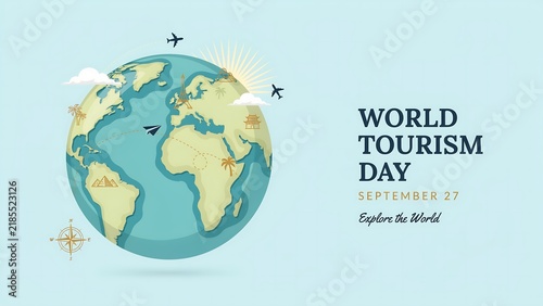 World tourism day illustration with globe and planes
